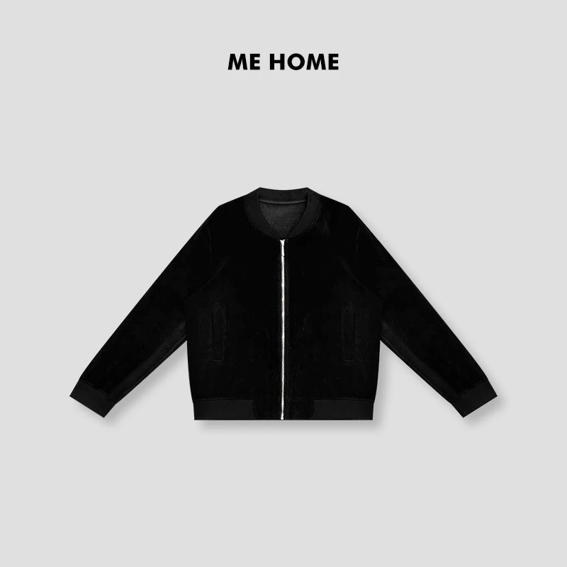 ME 【黑纱醋酸棒球服】 春季黑色显瘦时尚宽松气质外套 MEQS5854