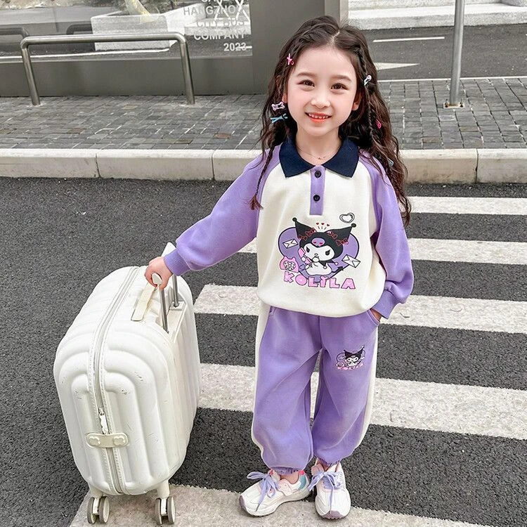 女童运动POLO衫套装秋装2025新款儿童洋气时髦小女孩库洛米两件套