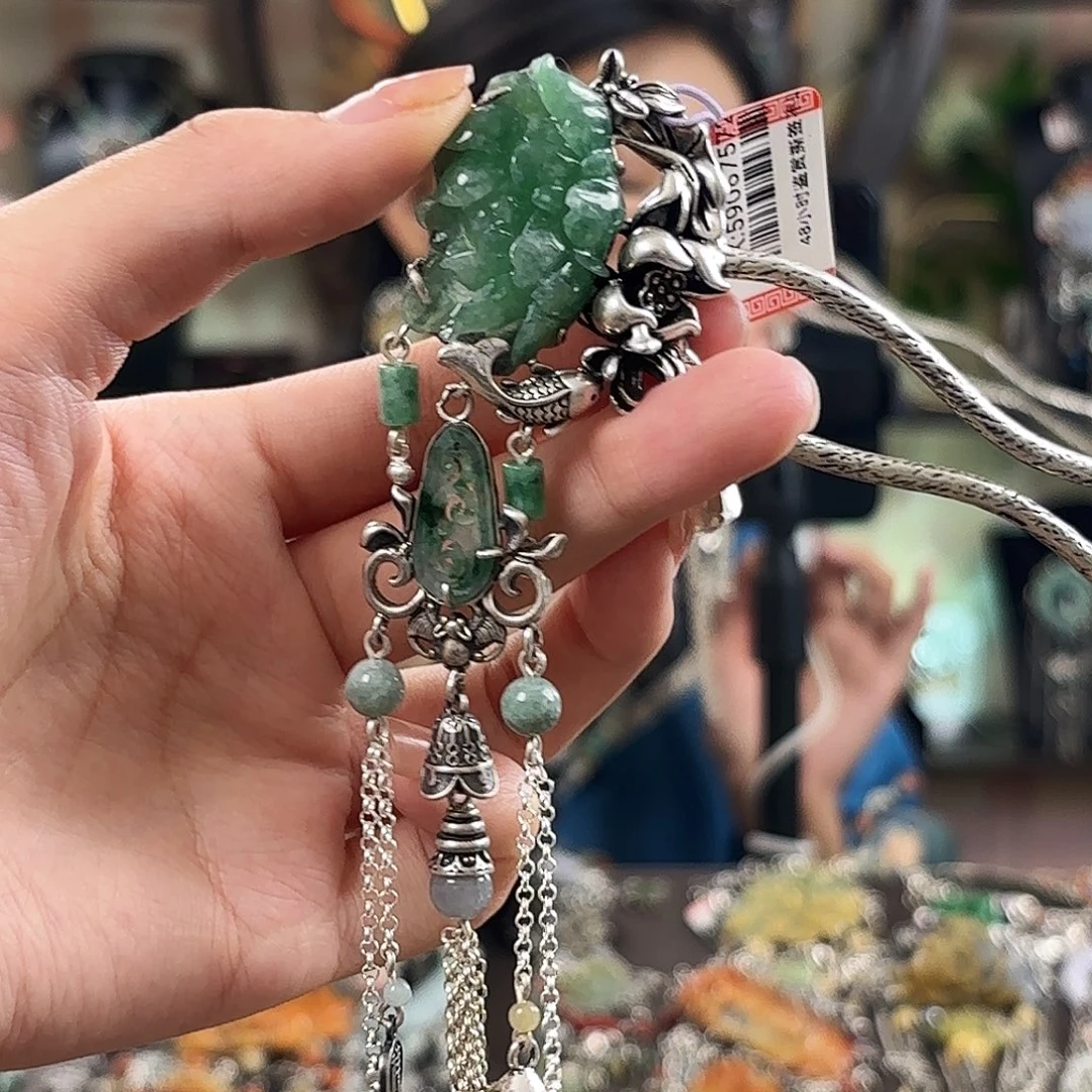 翡翠银S925镶嵌发簪翡翠