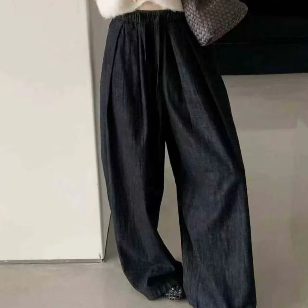 秋季高腰阔腿松紧腰休闲裤时尚百搭显瘦气质长裤