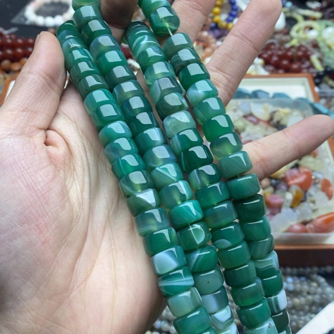 玛瑙/玉髓未镶嵌珠宝半成品一条天然8×12绿玛瑙蚕丝大直切