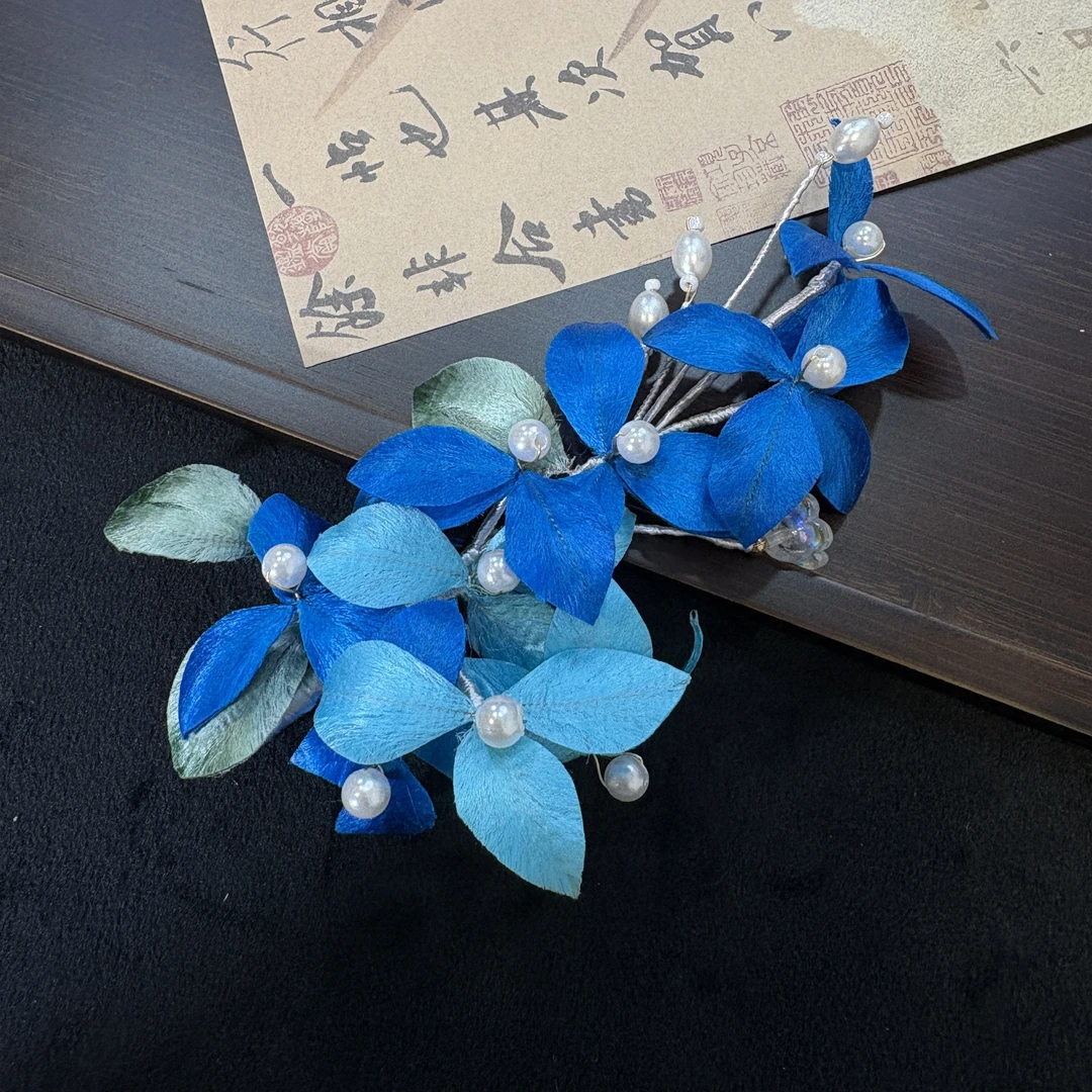 云鬓花古风饰品古装发饰非遗绒花软簪 烟雨江南(孤品手工汉服B141