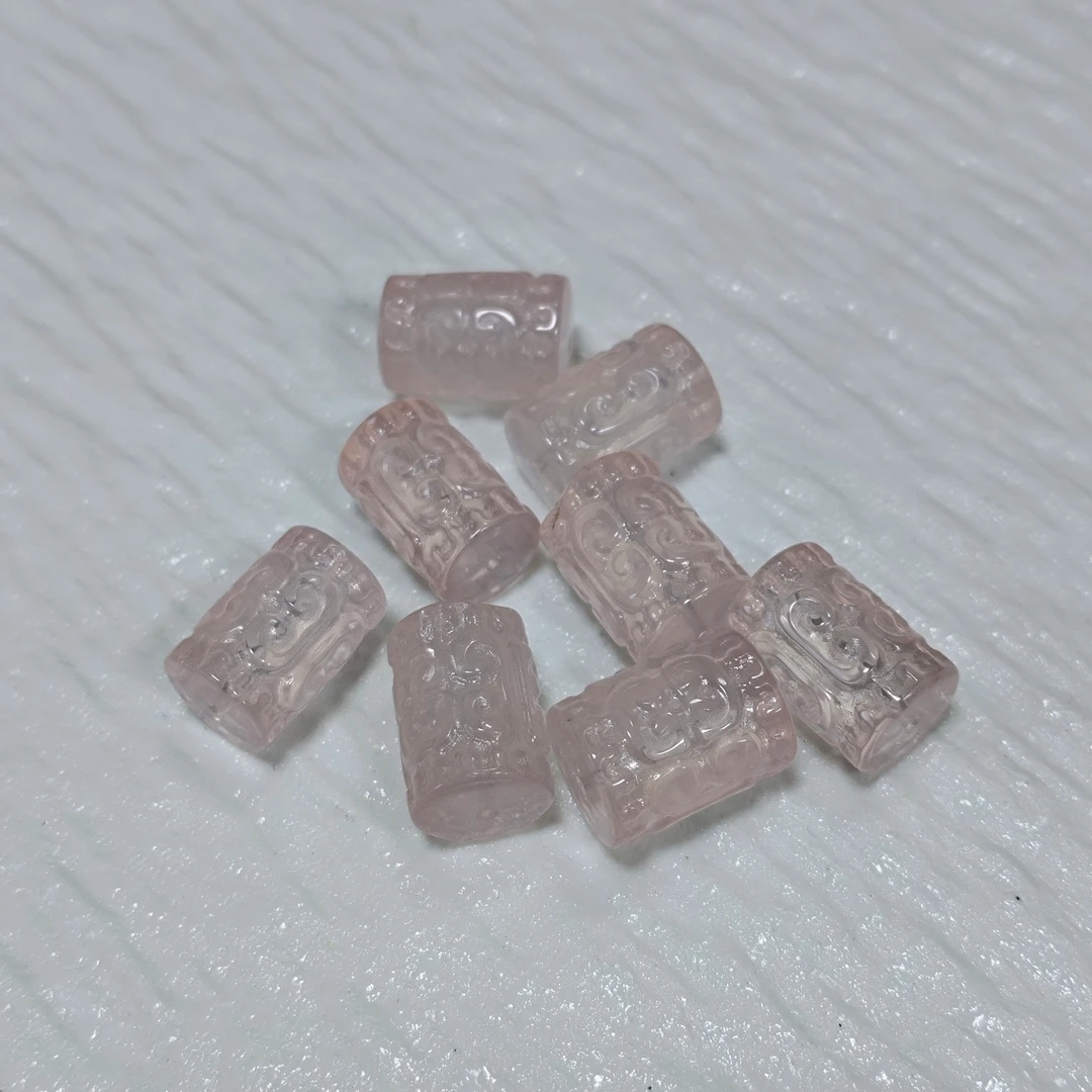 【书记甄选】天然粉水晶回纹桶珠单珠  多样性发一件 1778BB