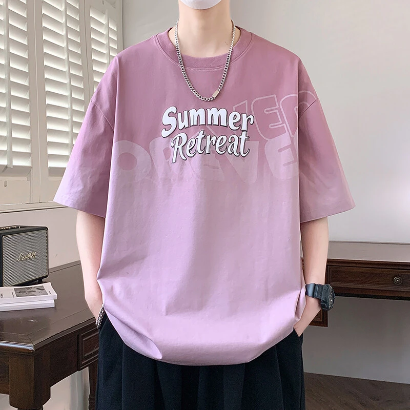 青少年夏季圆领短袖T恤男潮流宽松半袖体恤初高中学生帅气上衣潮