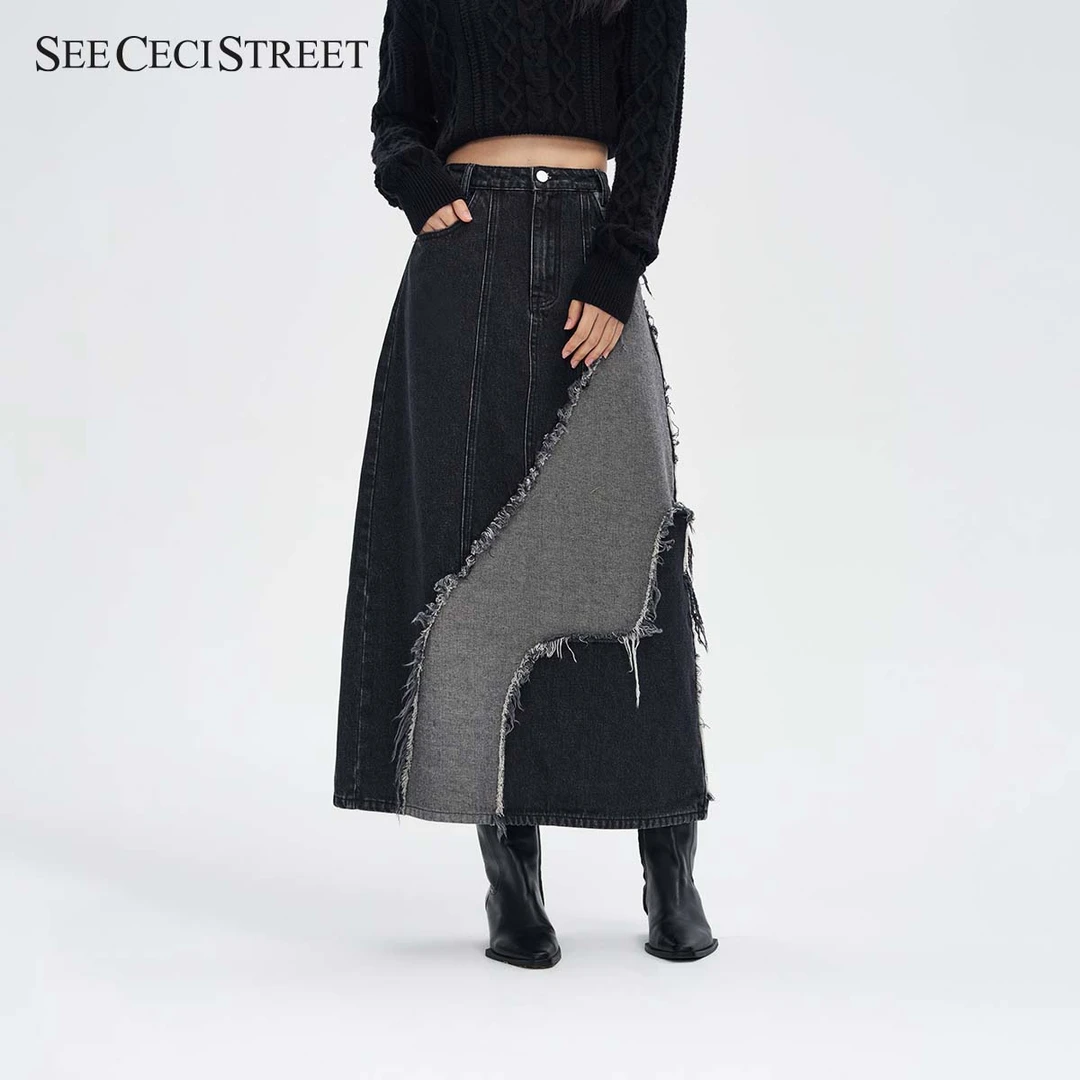 【商场专属】SCS设计感拉毛感不规则半身裙时尚重工潮流BQ34Q05062