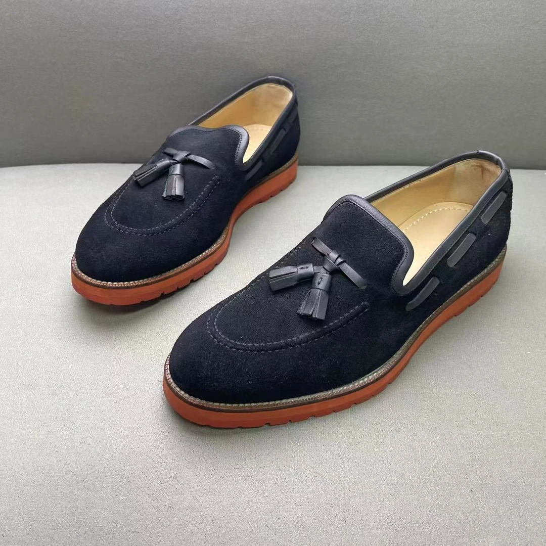 95新 LouisVuitton/路易威登 黑色麂皮小流苏时尚百搭皮鞋 39码