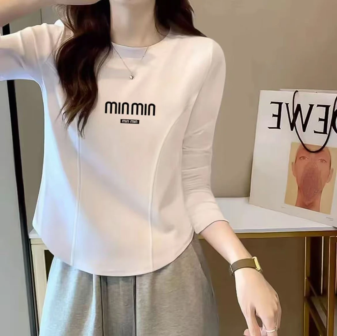 长袖T恤女鱼骨修身显瘦春秋薄款新款圆领打底衫内搭上衣2528mn