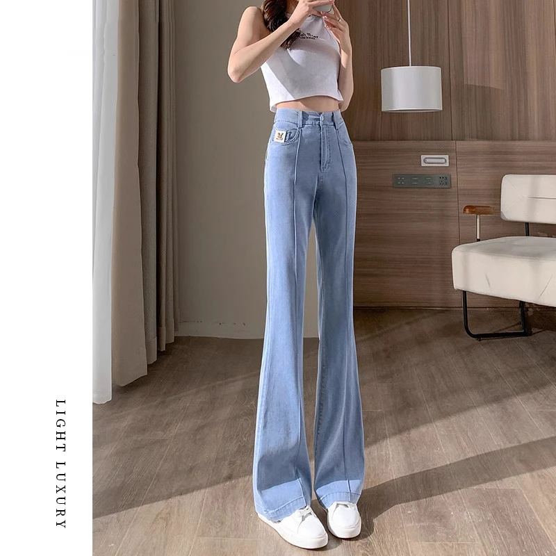 微喇牛仔裤女2025新款夏季薄高个子加长天丝裤弹力修身冰丝喇叭裤