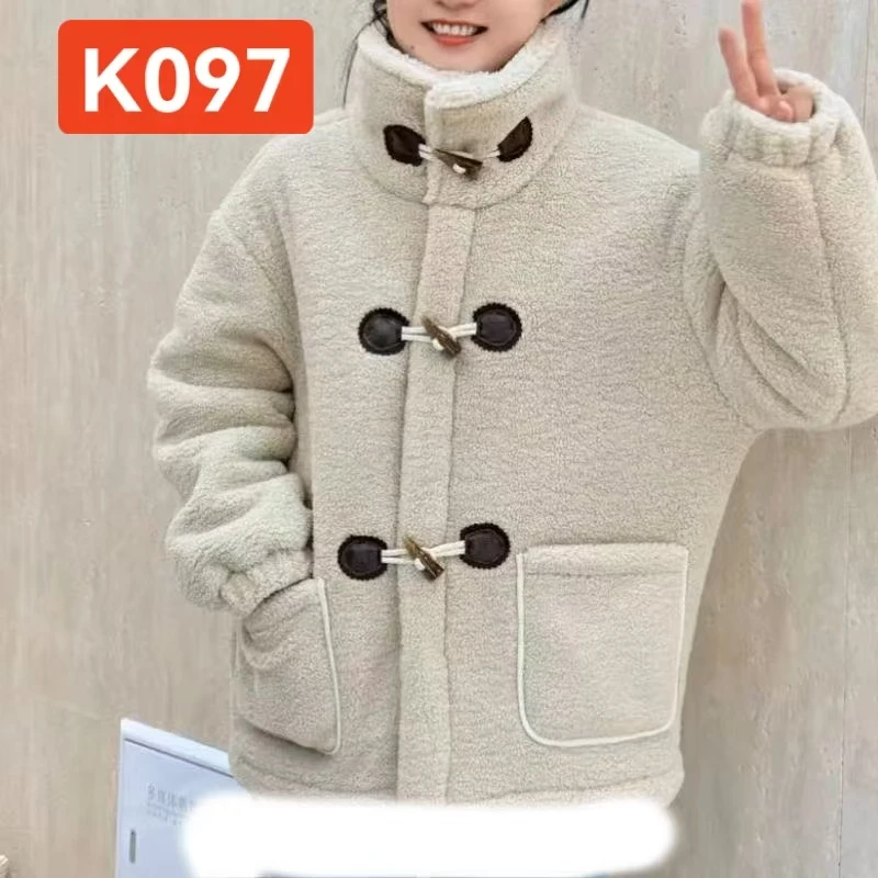 【K097】 浅卡其女士精品牛角扣拉链复合三层夹棉秋冬加厚长袖长裤