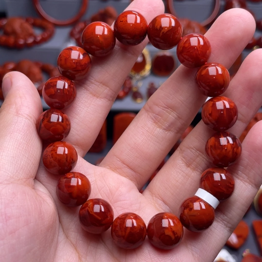 南红玛瑙未镶嵌珠宝奇石单圈12mm