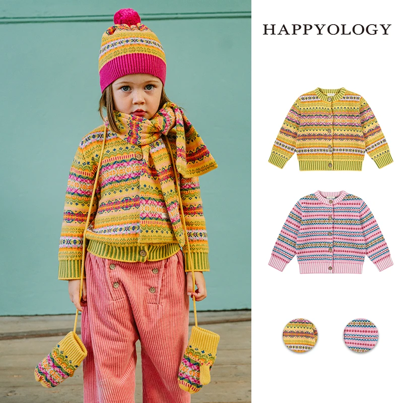 Happyology英国儿童男童毛衣针织秋冬儿童费尔岛女童针织毛衣开衫