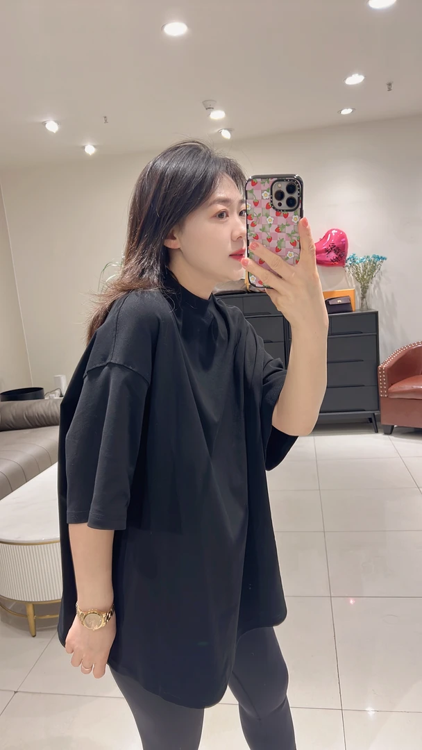 【雅祺YAQI】简约时尚宽松圆领黑短袖T恤