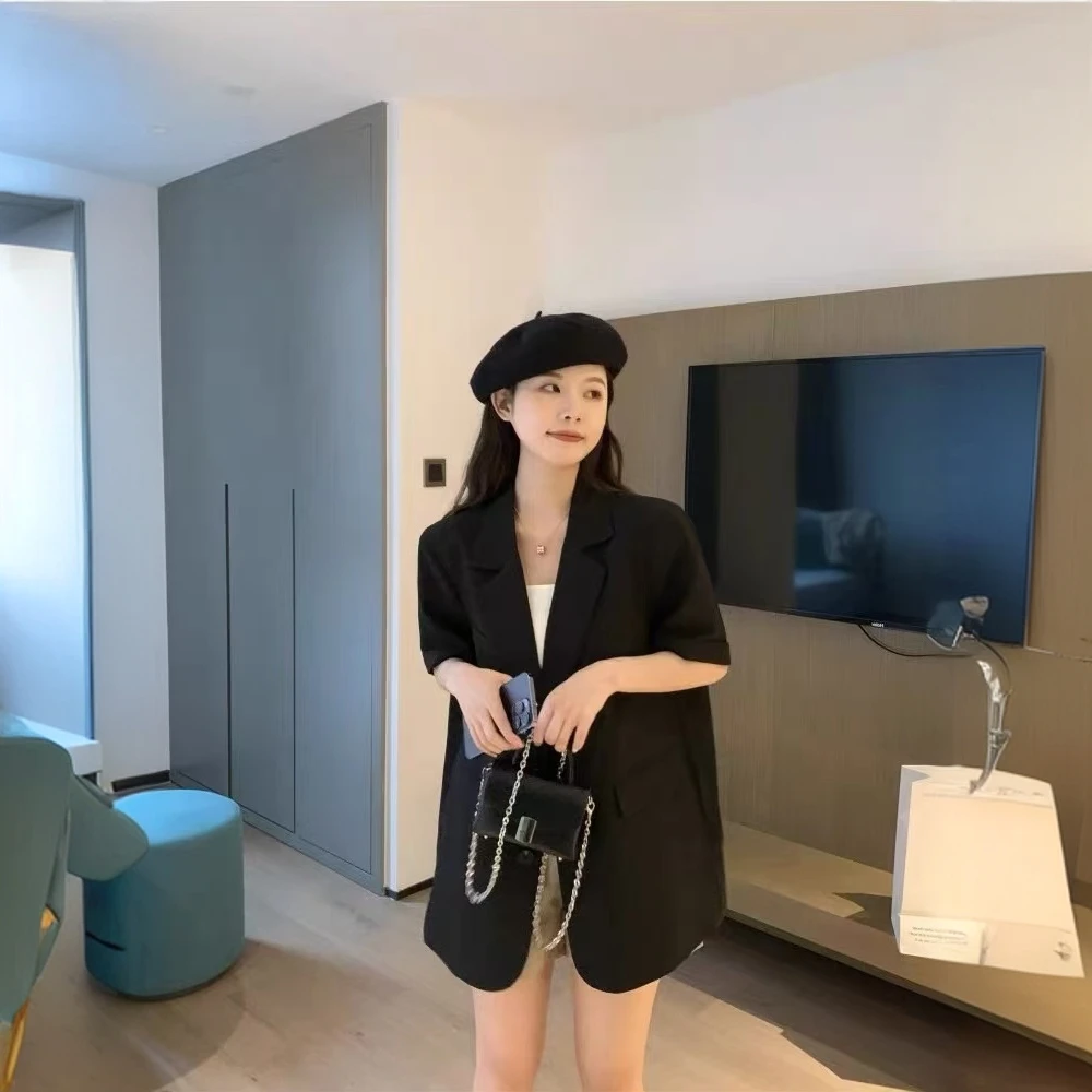 短袖韩版小西装外套女夏季新款宽松显瘦时尚百搭休闲一粒扣西服