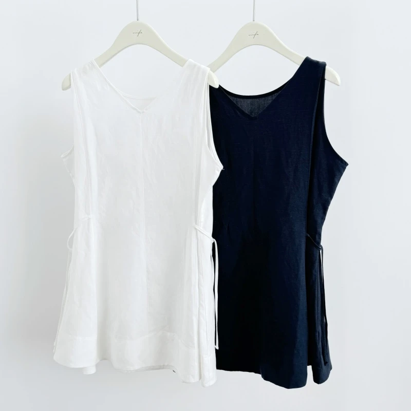 【静奢时光】夏季设计师款极简前后两穿无袖系带女士长背心19144