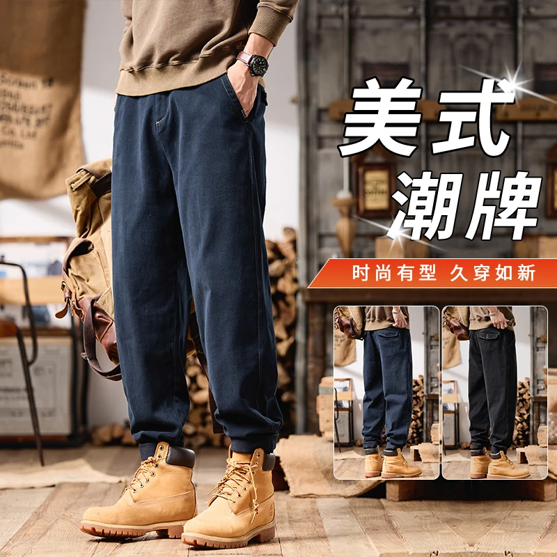 美式重磅工装裤男士潮牌秋冬新款宽松束脚哈伦潮流加绒休闲长裤子