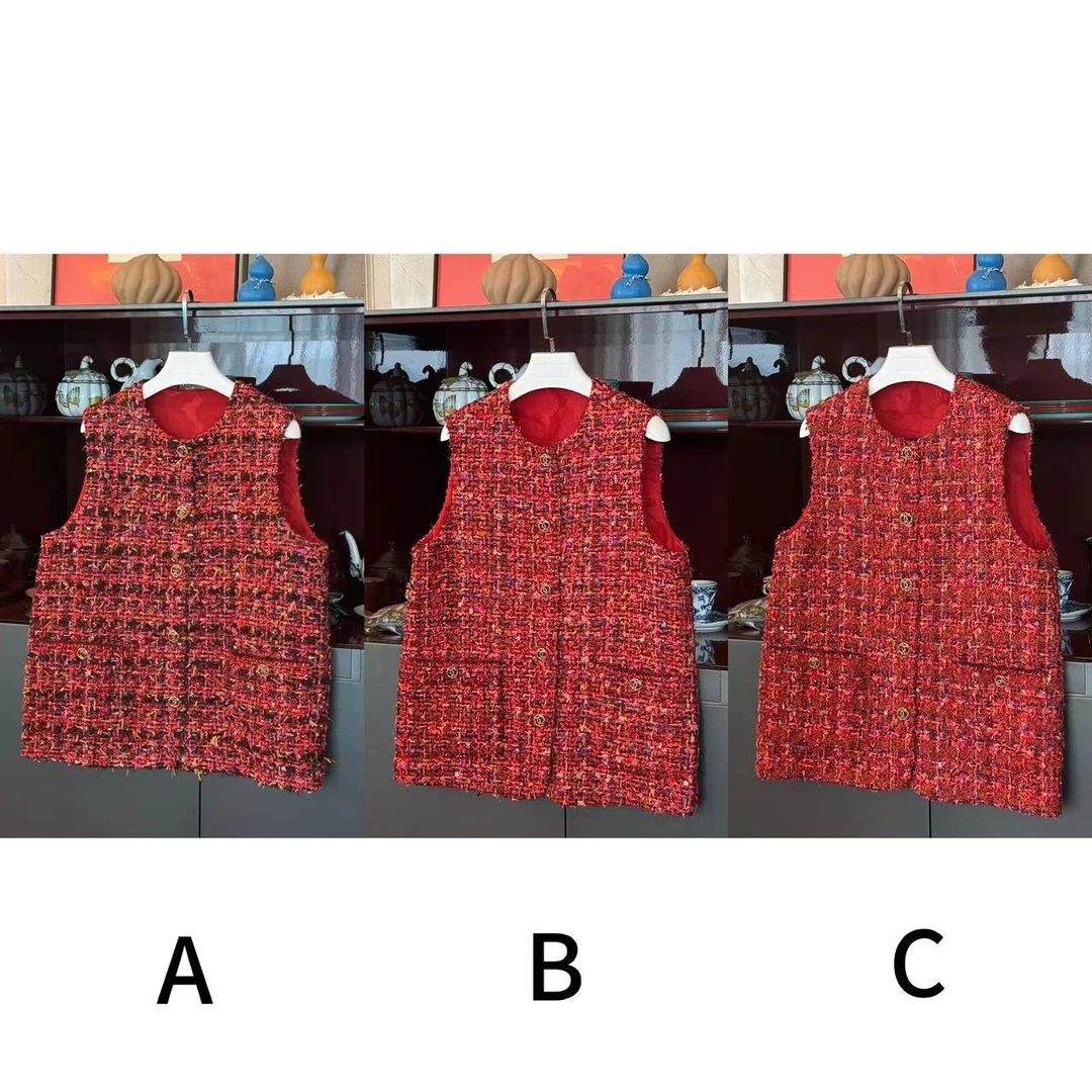 MYL 2025新品羊毛棉混纺（圣诞）马夹V领无袖花色单排扣口袋马甲