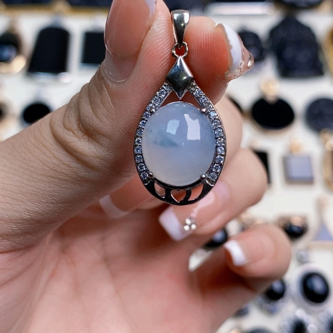 银S925镶嵌挂件翡翠翡翠吊坠