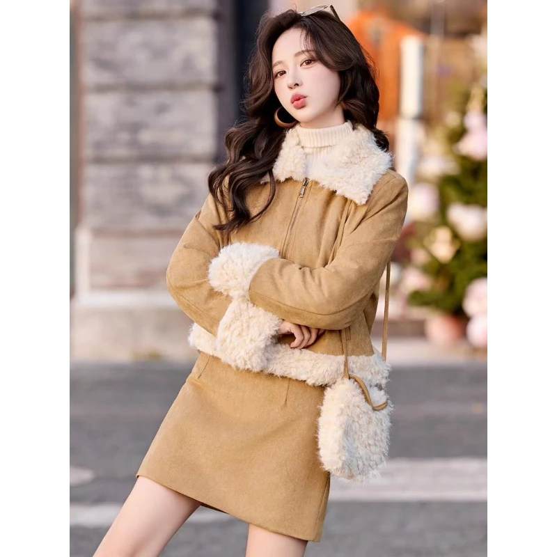 小香风气质皮绒套装裙子女冬2025新款爆款小个冬装一整套QD61271