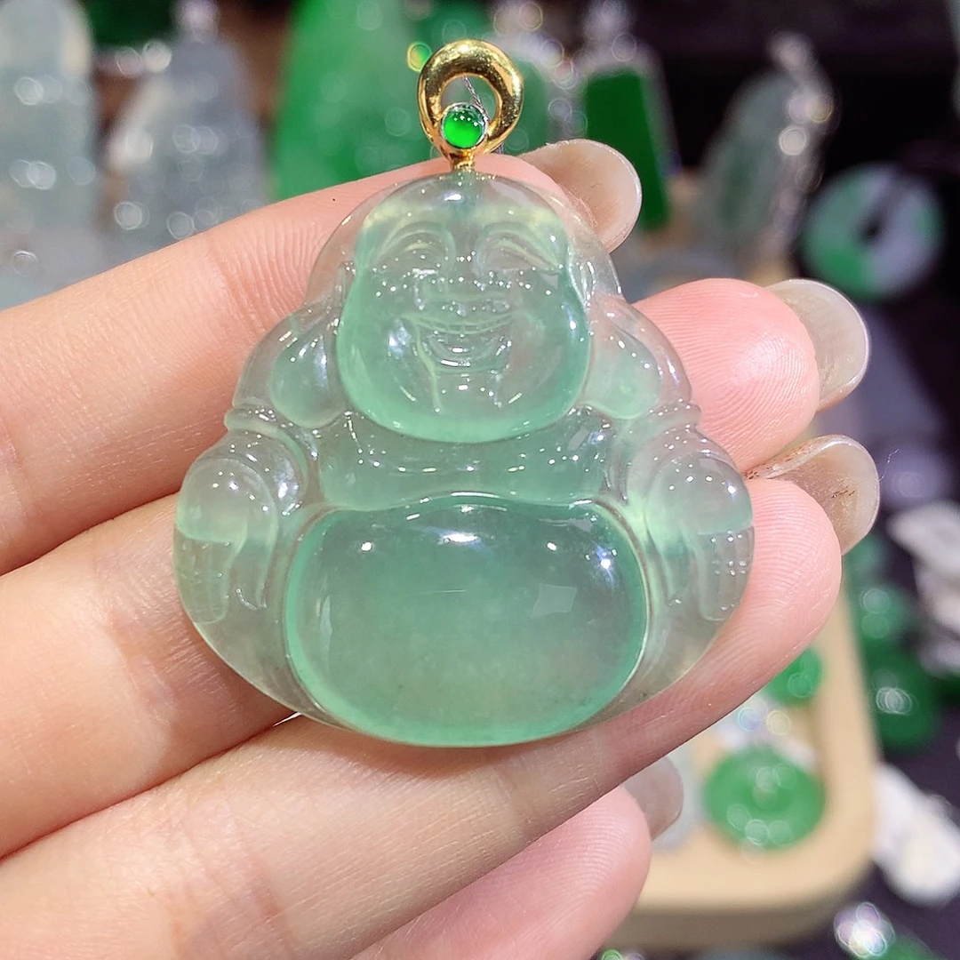 翡翠18K金镶嵌颈饰佛