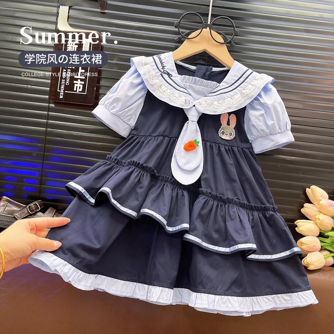 韩韩良品女童学院风兔子警官纯棉连衣裙2025夏季新款送领带BXB171