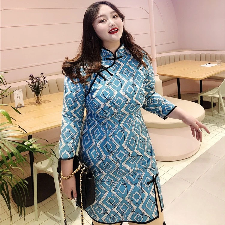 【钻石家大码】减龄显瘦胖mm中国风古风旗袍连衣裙 QP1903