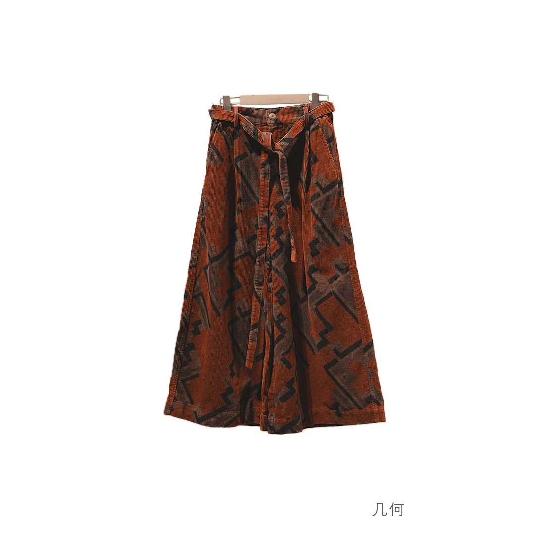 布衣分享 241131 原创设计春夏复古坑条腰带款纯棉休闲阔腿直筒裤