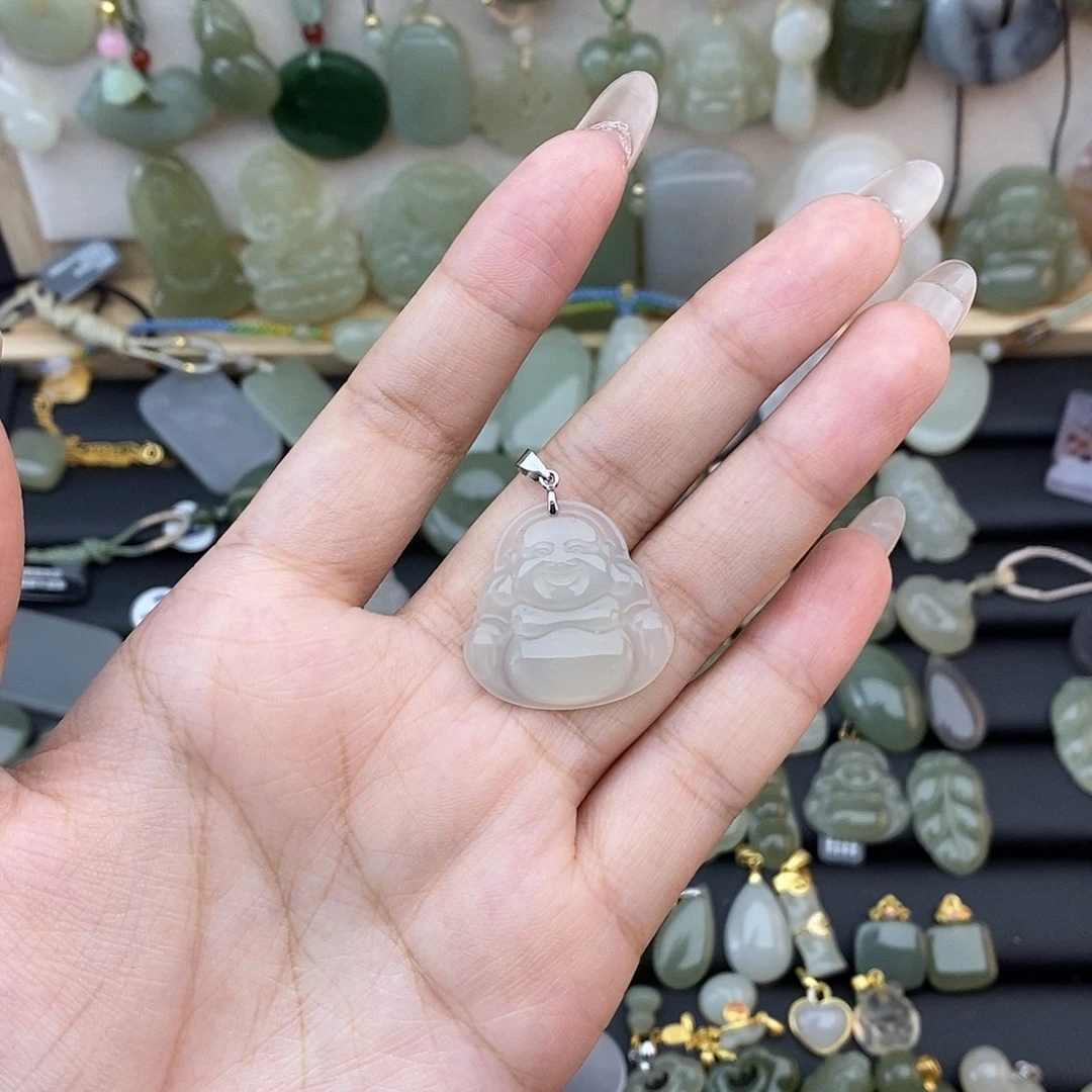 和田玉银S925镶嵌吊坠(不含链)