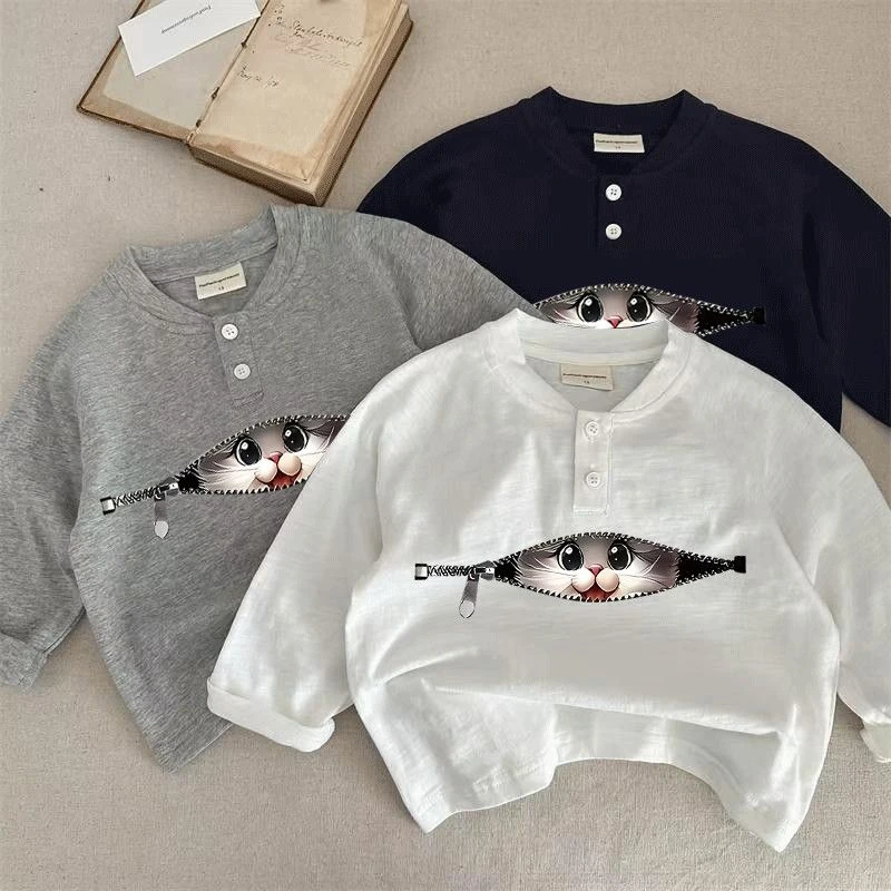 儿童纯棉长袖T恤新款男童女童时尚休闲春秋纯色儿童百搭上衣外穿t