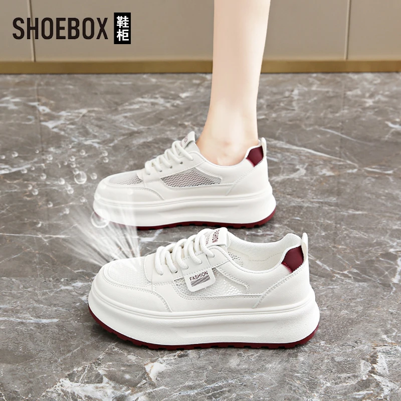 SHOEBOX鞋柜网鞋女透气网面小白鞋2025夏新款百搭厚底运动板鞋女