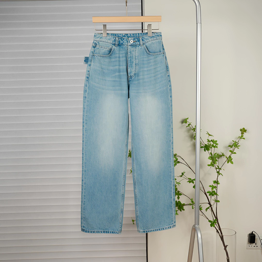 【断码特价】女复古高腰休闲宽松直筒无弹薄款阔腿牛仔裤LG-23-126