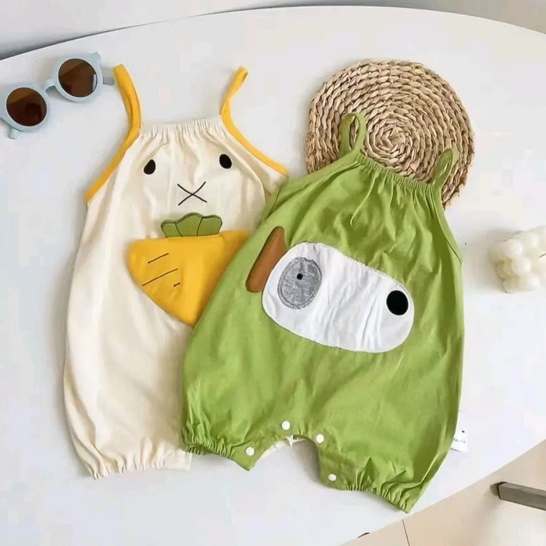 卡通吊带连体哈衣 男女宝多巴胺穿搭外出网红爬服