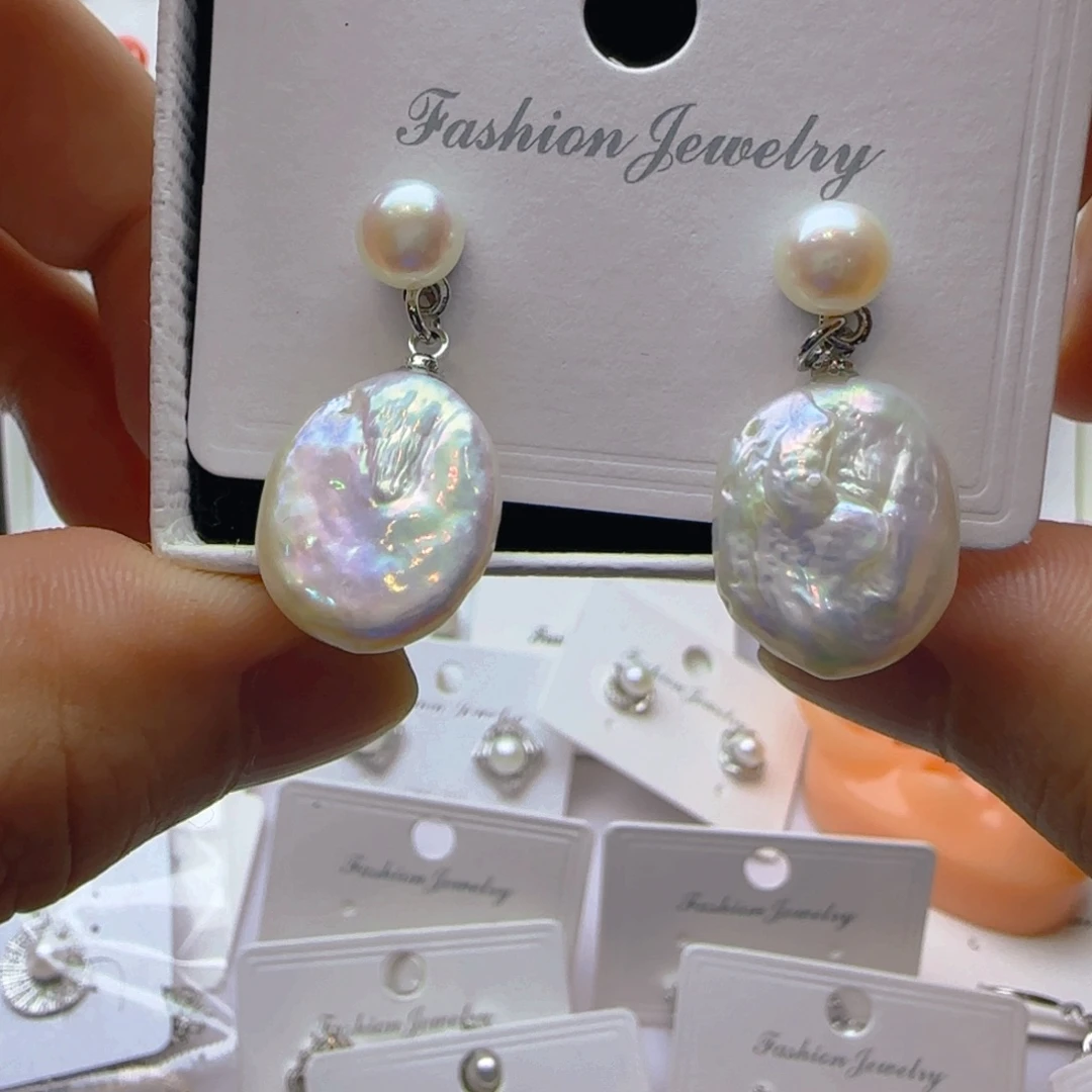 银S925镶嵌耳饰淡水珍珠