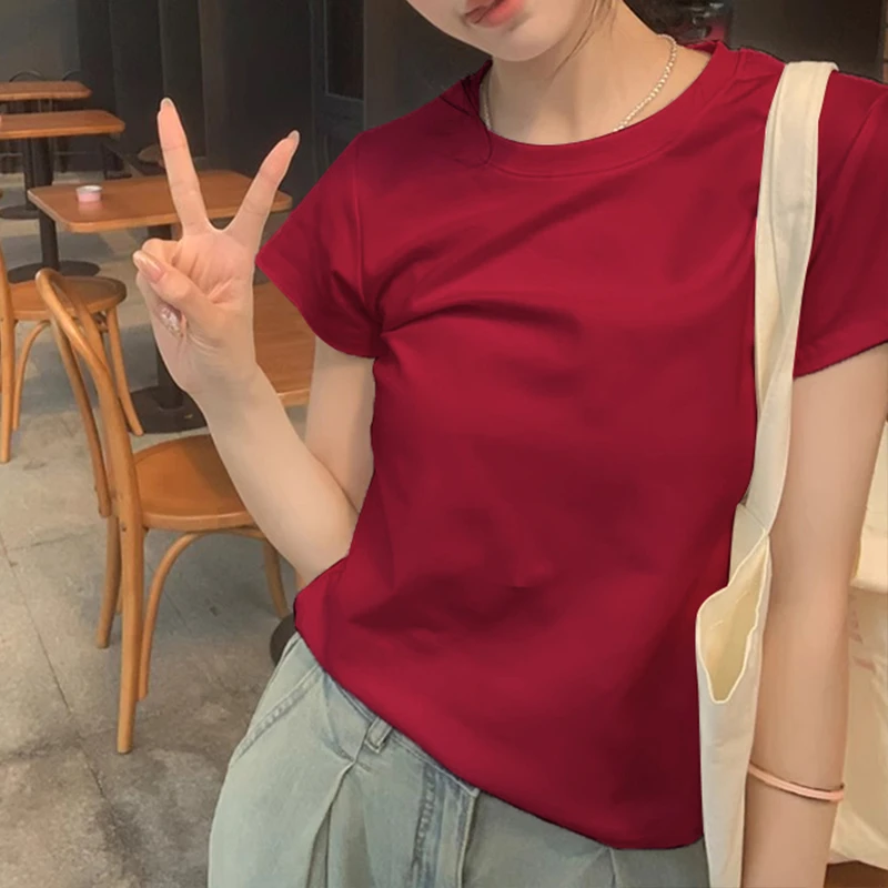 正肩2025夏季新款修身显瘦设计感独特设计纯棉正肩短袖t恤上衣