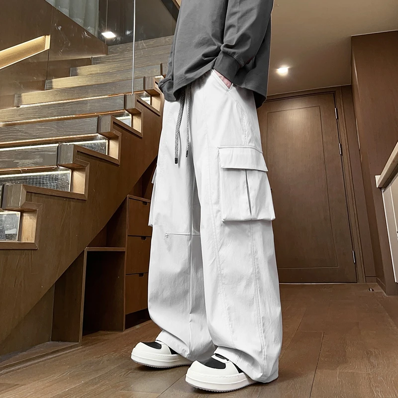 夏季薄款宽松百搭休闲男士直筒高街潮流韩版嘻哈多口袋工装裤子