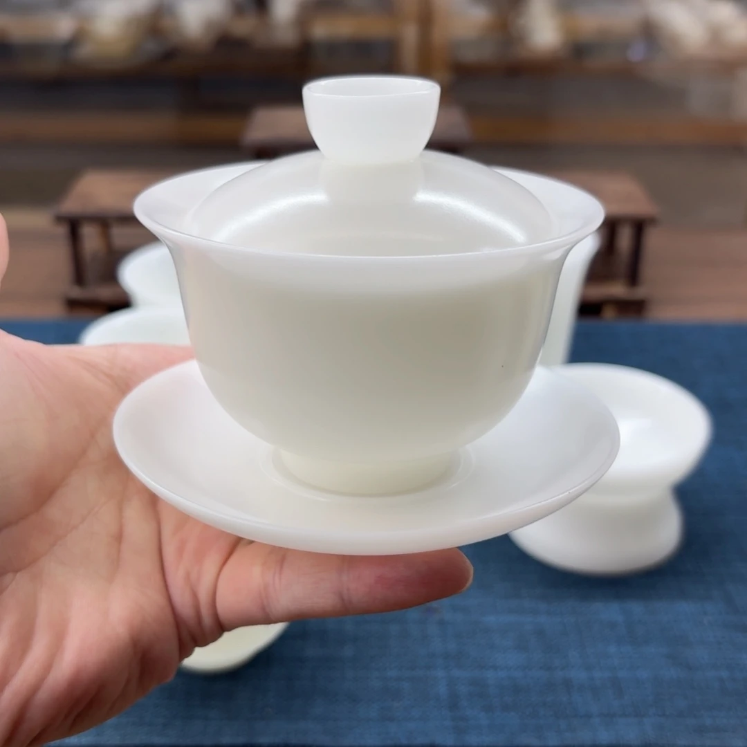素烧璞玉冰种玉瓷茶具