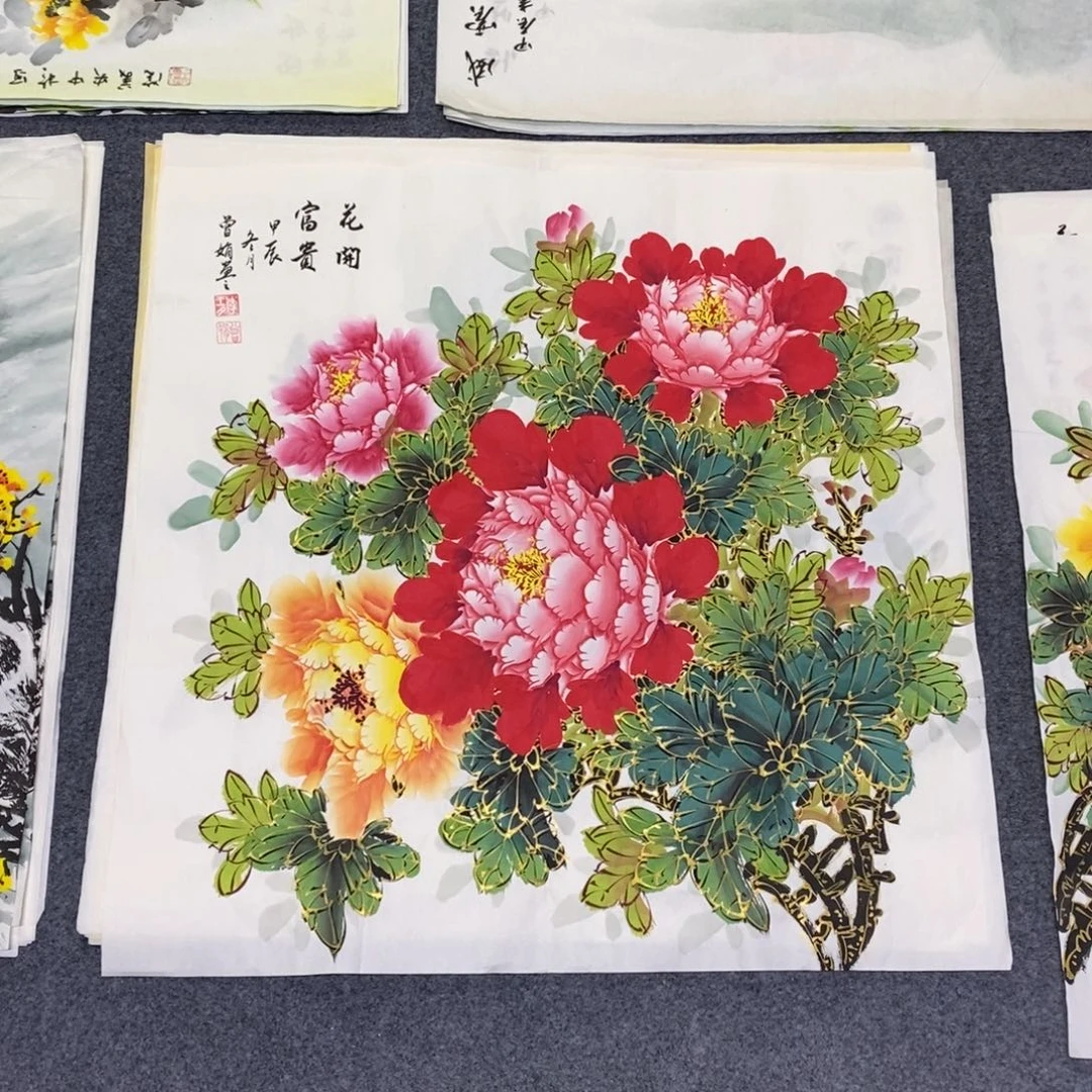 国画68✖️68金线牡丹花画画画画