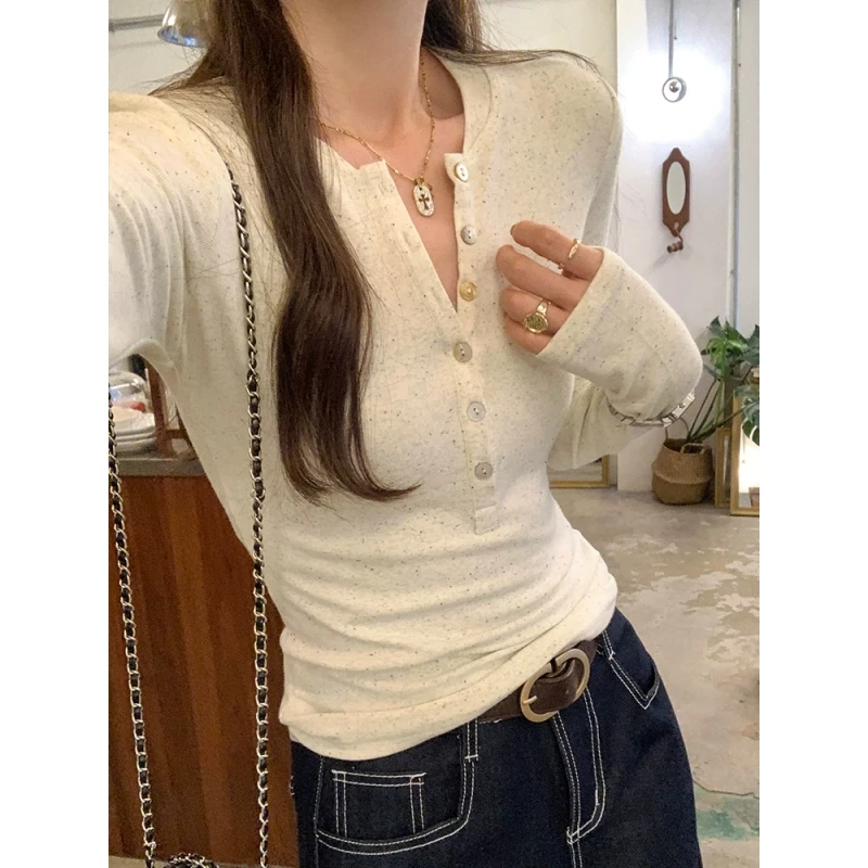 修身显瘦内搭可外穿长袖打底衫女开秋新款独特小众设计感t恤上衣