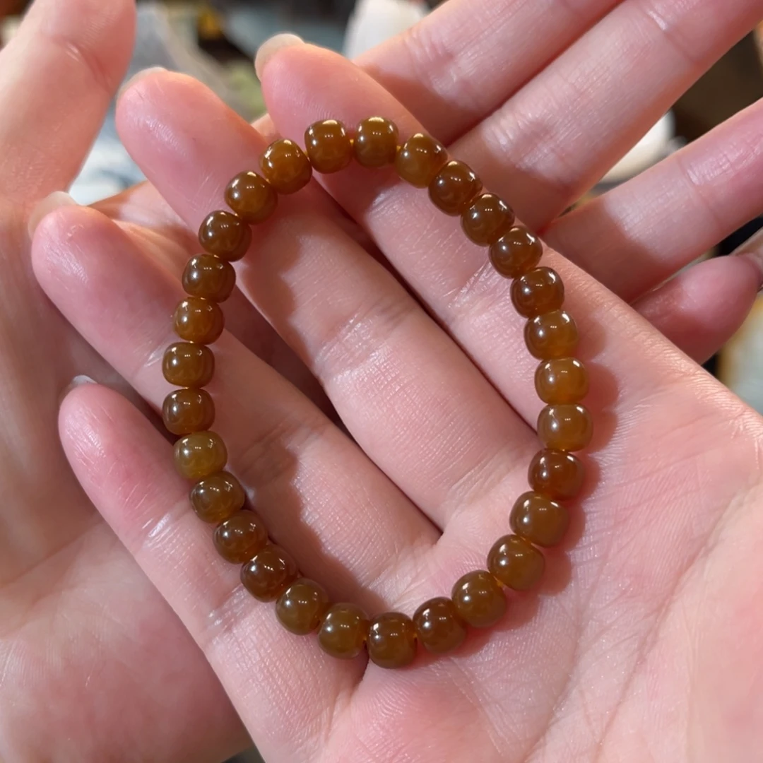 和田玉（糖玉）未镶嵌手串金山全糖7mm老型珠单圈