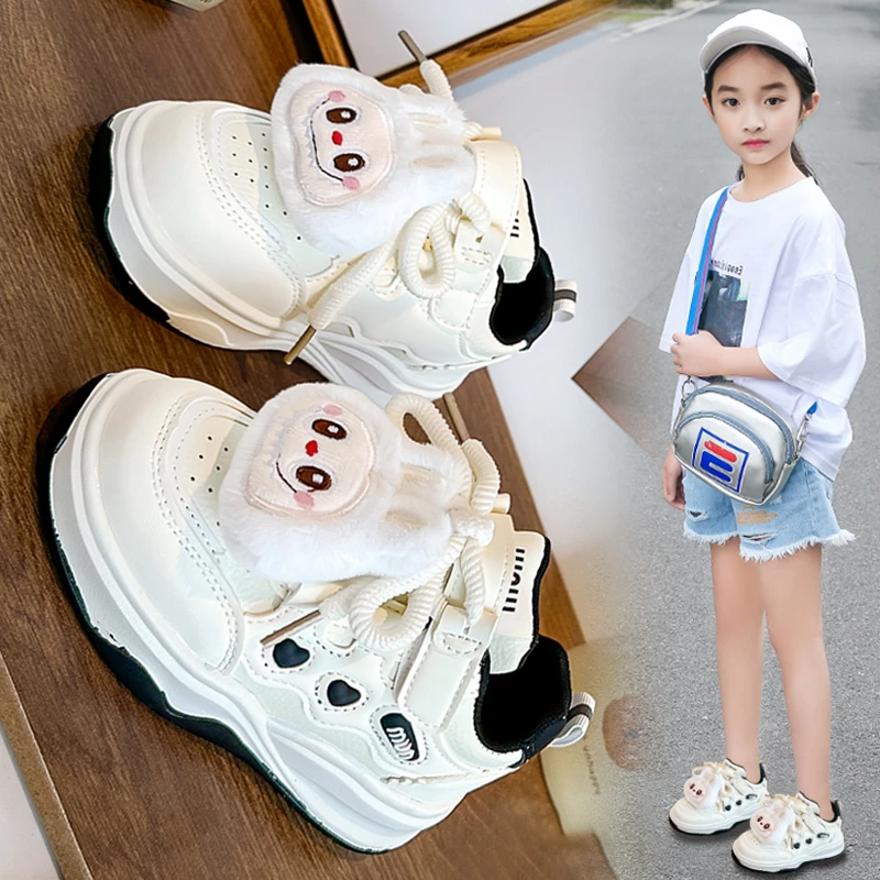 ABC女童板鞋拉布布儿童鞋子2025新款秋季女孩皮面运动小白鞋小童