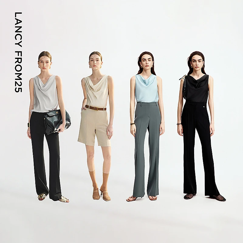 【25高智衣橱】朗姿法式双色荡领缎面背心2025年夏季新款无袖上衣