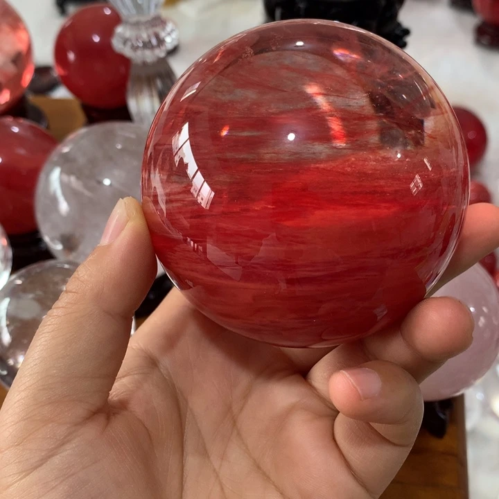 好***情有机玻璃红色富炼水晶球