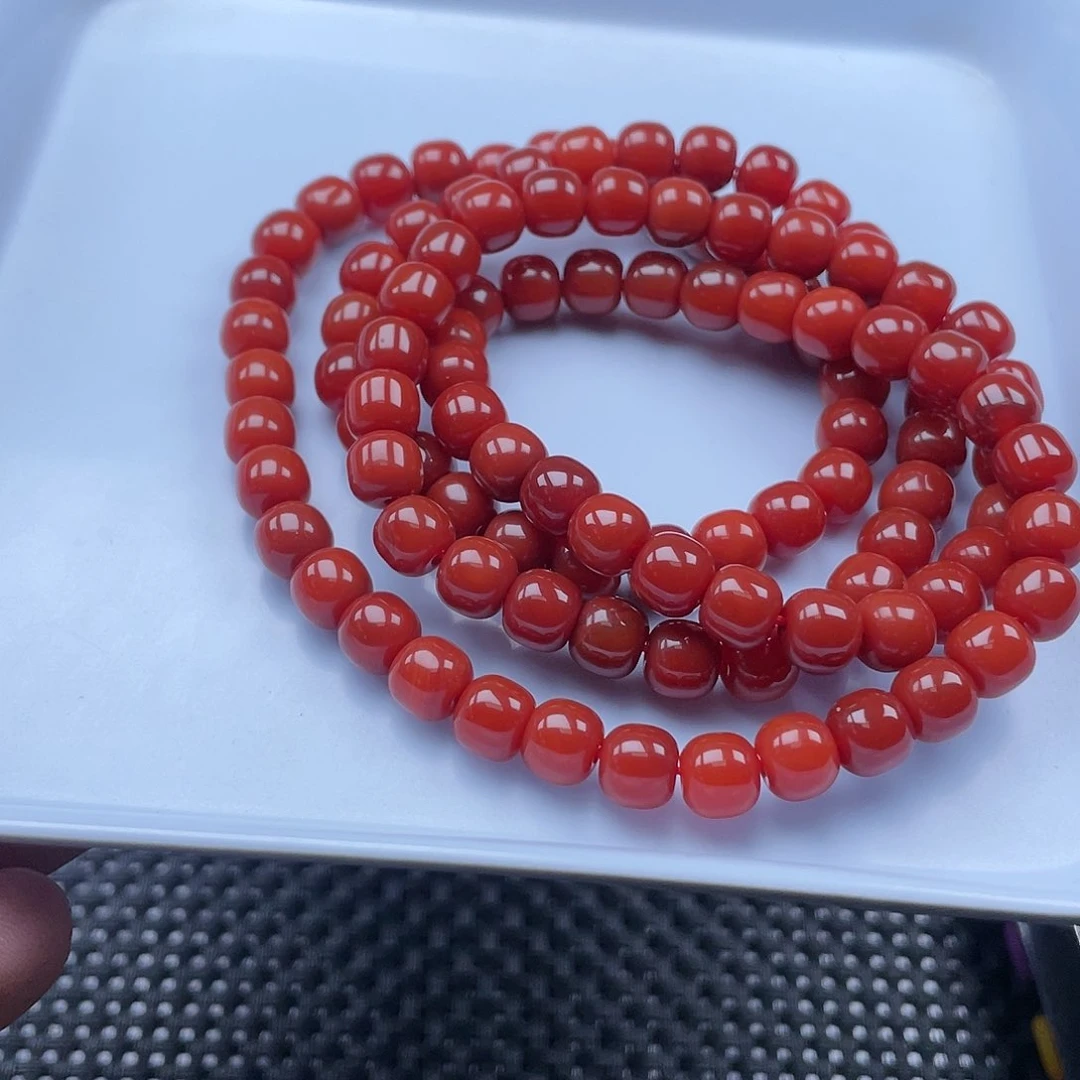南红玛瑙7mm柿子红老型108长链未镶嵌