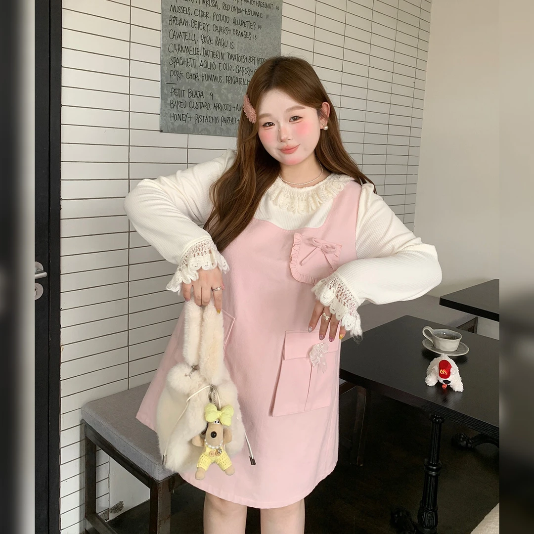 徐达布【帕鱼蝴蝶】粉色连衣裙女秋季温柔针织裙L38040C53