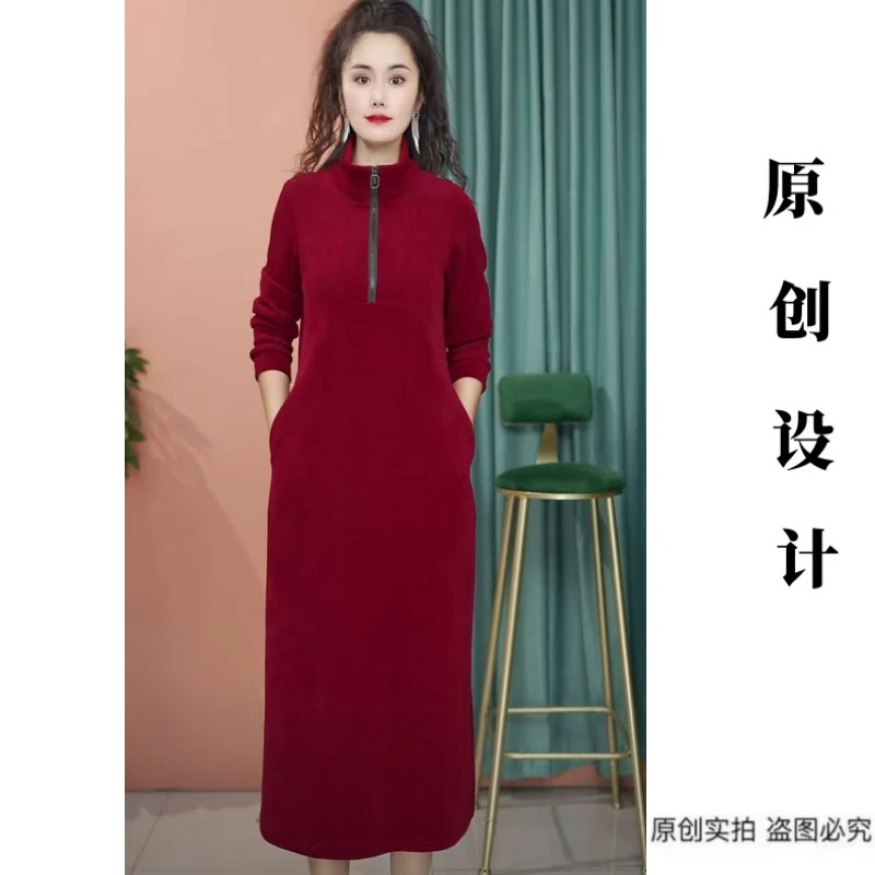 秋季新款休闲长袖立领连衣裙百搭时尚气质打底连衣裙