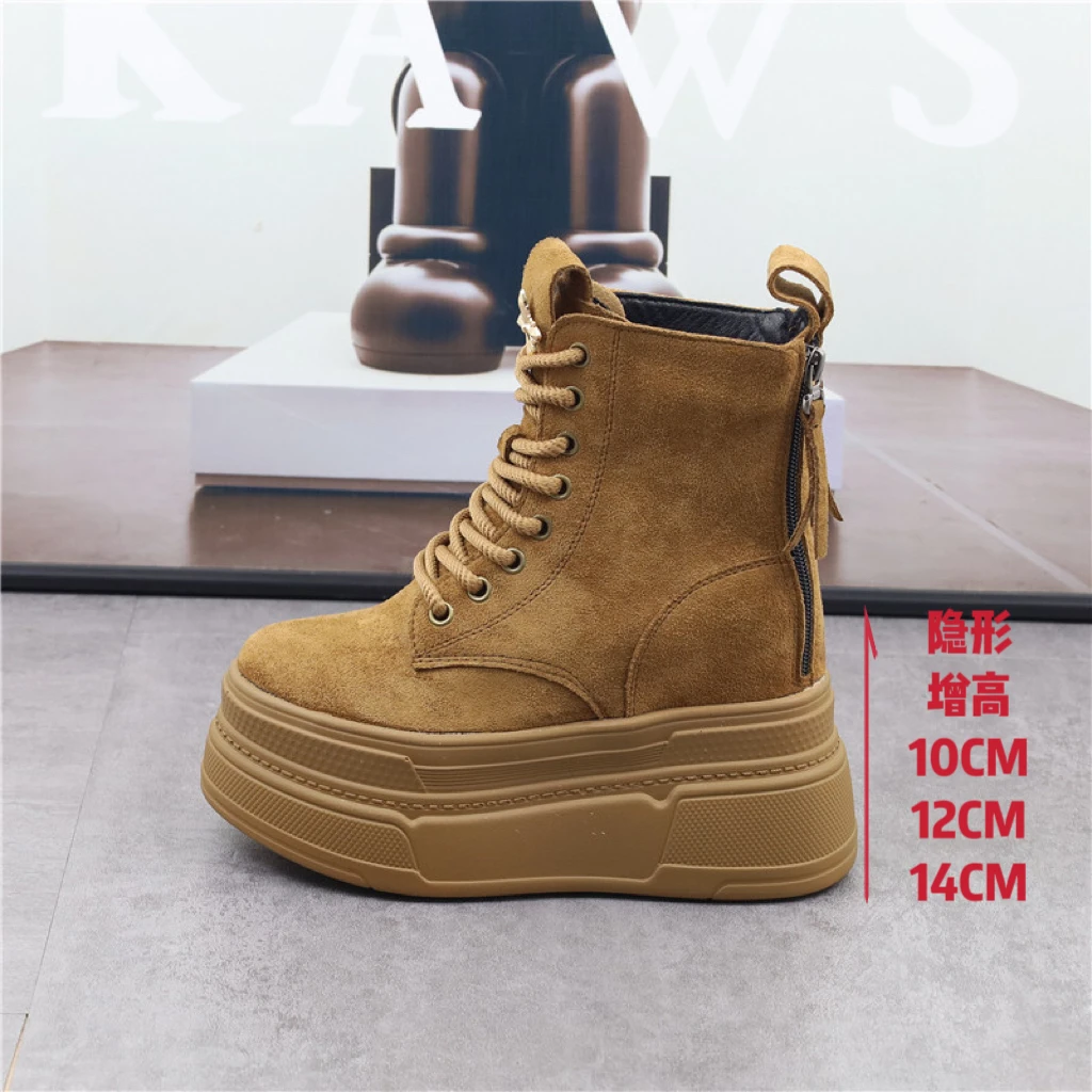 内增高14CM马丁靴女秋冬新款12厘米小个子短靴厚底10cm高帮女靴子
