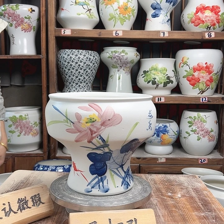 摆件口22青花荷花新款陶瓷