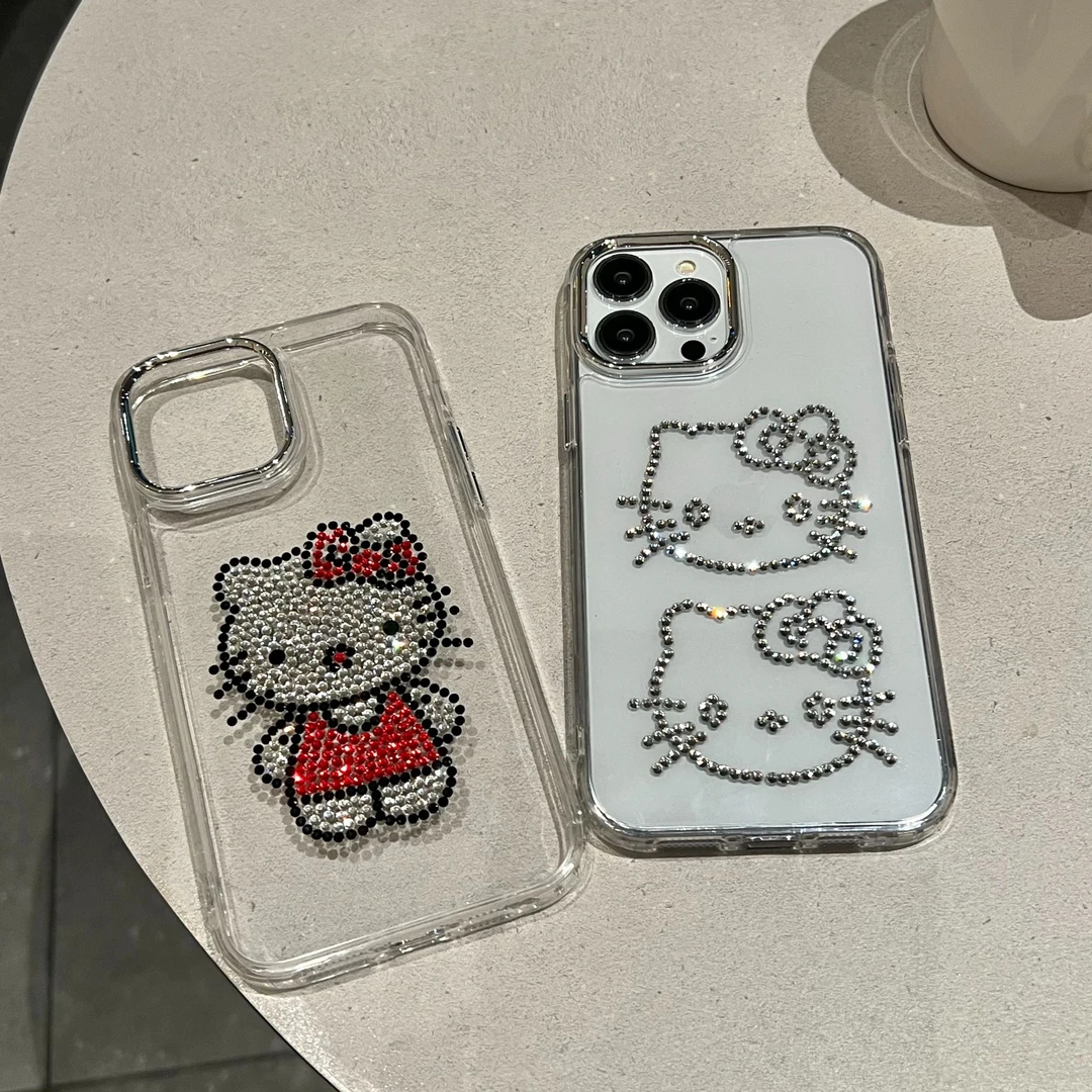 点钻蝴蝶结KT猫手机壳适用苹果iphone16promax透明防摔轻奢女款15