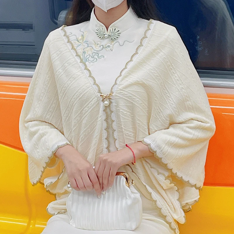 新中式淑女气质针织旗袍披肩外搭2024年秋新款复古民国风百搭日常