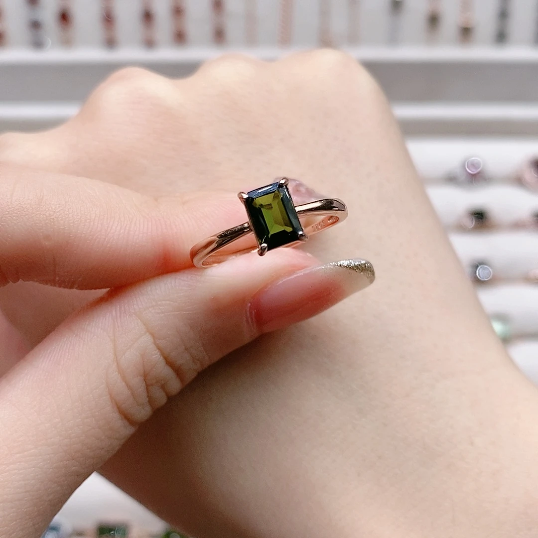 碧玺戒指银S925镶嵌开口