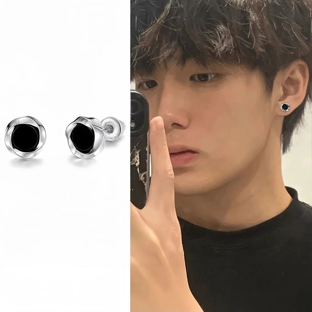 黄铜陶瓷耳饰 黑钻莫比乌斯耳钉男潮个性嘻哈冷淡风耳饰时尚扭转